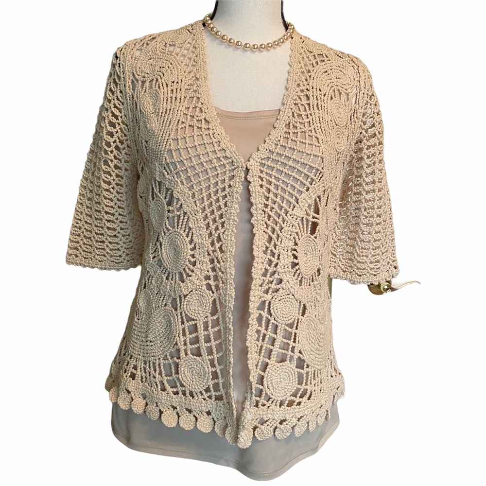 Chicos Beige Crochet Sweater Jacket (size 0)